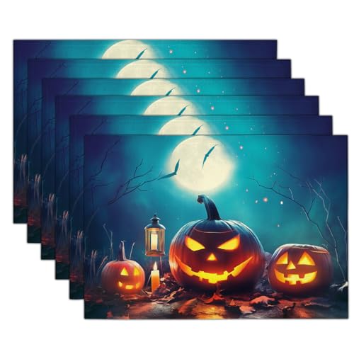 Tischsets Aus Baumwoll-Leinen Für Esstisch,Geisternachtszene Waschbar Bauernhaus-Küchenmatten Für Drinnen Und Draußen,Leicht Zu Reinigen,45X30Cm,Halloween-Kürbisse Laternen Tischsets Aus Baumwoll-Leinen Für Esstisch,Geisternachtszene Waschbar Bauernhaus-Küchenmatten Für Drinnen Und Draußen,Leicht Zu Reinigen,45X30Cm,Halloween-Kürbisse Laternen von GDJSMIN
