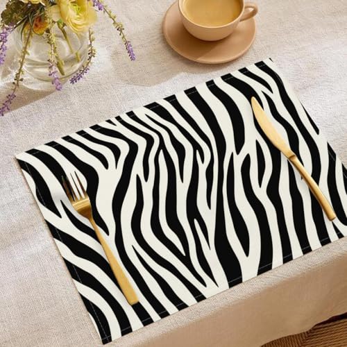 Tischsets Platzsets Stoff,Tischset Wildtierdruck, 4Er Set Platzsets Abwaschbar,Zebra-Textur Baumwolle Leinen Tischsets Stoff Für Partys,Küche Deko Tisch (45X30Cm) von GDJSMIN