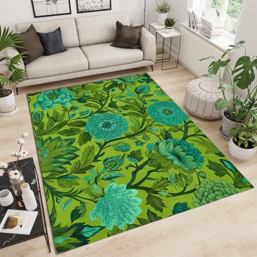 Traditionelle Indische Muster Teppich - Rutschfester Waschbarer Ultraweicher Blumen Zweige Und Blätter Niedriger Flor Flächenteppich für Wohnzimmer, Schlafzimmer, Kinderzimmer - 200×300cm,Türkis Traditionelle Indische Muster Teppich - Rutschfester Waschbarer Ultraweicher Blumen Zweige Und Blätter Niedriger Flor Flächenteppich für Wohnzimmer, Schlafzimmer, Kinderzimmer - 200×300cm,Türkis von GDJSMIN