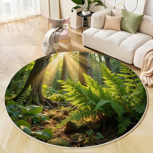 Waschbarer Teppich Rund 120Cm Hohe Bäume Teppiche Schlafzimmer - Waschbarer Kurzflor-Runder Teppich Mit Rutschfester Unterseite Für Esszimmer & Sund Kinderzimmer Grün von GDJSMIN