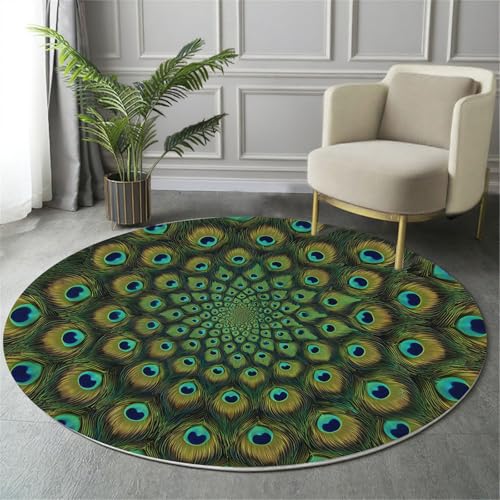 Waschbarer Teppich Rund 80Cm Kaleidoskop-Muster Teppiche Schlafzimmer - Waschbarer Kurzflor-Runder Teppich Mit Rutschfester Unterseite Für Esszimmer & Sund Kinderzimmer Grün von GDJSMIN