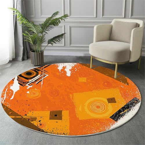 Waschbarer Teppich Rund 80Cm Streifen Quadratische Designs Teppiche Schlafzimmer - Waschbarer Kurzflor-Runder Teppich Mit Rutschfester Unterseite Für Esszimmer & Sund Kinderzimmer Orange Farbe Waschbarer Teppich Rund 80Cm Streifen Quadratische Designs Teppiche Schlafzimmer - Waschbarer Kurzflor-Runder Teppich Mit Rutschfester Unterseite Für Esszimmer & Sund Kinderzimmer Orange Farbe von GDJSMIN