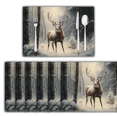 majestätischer Hirsch Platzsets 6er Set, 30x45cm Couchtisch Urlaub hoch aufragende Bäume Tischsets Herbst Waschbar Platzdeckchen Küche Party Deko Baumwolle Leinen Tischsets majestätischer Hirsch Platzsets 6er Set, 30x45cm Couchtisch Urlaub hoch aufragende Bäume Tischsets Herbst Waschbar Platzdeckchen Küche Party Deko Baumwolle Leinen Tischsets von GDJSMIN