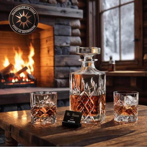 GDLF® Whisky Karaffe Set aus Hochwertigem Kristall | Handgefertigt in Italien | Whiskey Set | 2 Whisky Gläser | Geschenke für Männer | Weihnachtsgeschenke | limitierte Auflage von 1500 von GDLF