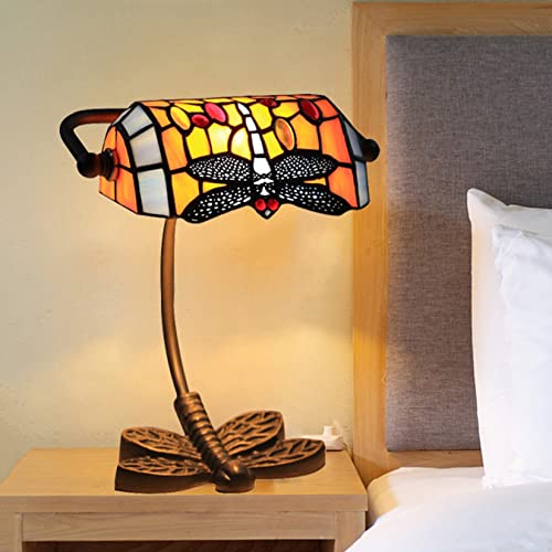 GDLight (7 Produktvarianten) Tiffany Stil Libelle Bankers Lampe Buntglas Nachtlichter Vintage Tischlampe für Kinder Schlafzimmer Wohnzimmer Cafe Bar, W8 H10,C von GDLight