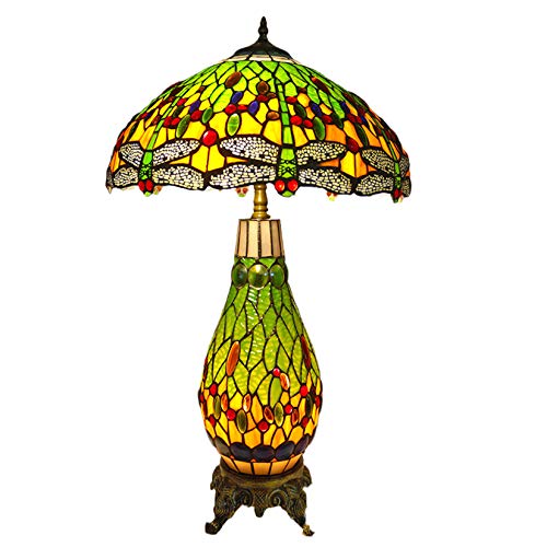 GDLight 45 cm Tiffany Stil grün Libelle tischlampe mediterran bunt Glas Schreibtisch Lampe europäisch Retro bettlichter für Wohnzimmer Schlafzimmer Bedient Cafe bar von GDLight