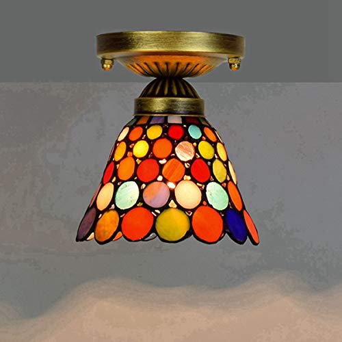 GDLight 6-Zoll Tiffany Stil Mini Deckenleuchte Vintage Deckenlampe Barock Design Glasmalerei Korridor Leuchte für Gang Balkon Flur, E27,C von GDLight