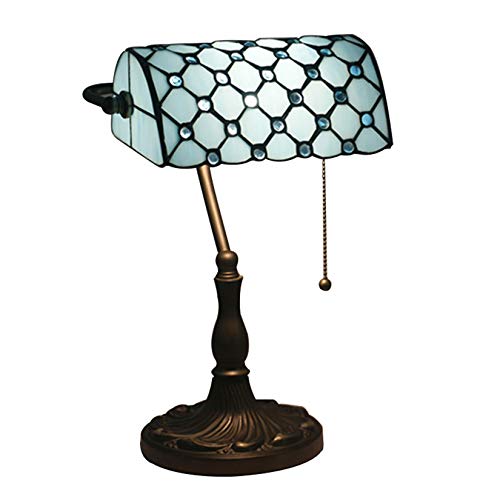GDLight Mittelmeerkristallperlen Bankierlampe Antike Tiffany Stil Buntglas Schreibtisch Lichter Vintage Bett Beleuchtung Fixture zum Lesen Wohnzimmer Schlafzimmer Cafe Bar, 10 "W x 15" H,Blau von GDLight