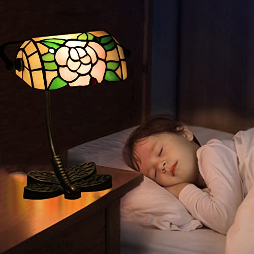 GDLight Rosa Rose Buntglas Bankers Lampe Tiffany Stil Kinder Nachtlichter Eisen Libelle Basis Tischlampe für Kinder Schlafzimmer Wohnzimmer Cafe Bar GDLight Rosa Rose Buntglas Bankers Lampe Tiffany Stil Kinder Nachtlichter Eisen Libelle Basis Tischlampe für Kinder Schlafzimmer Wohnzimmer Cafe Bar von GDLight