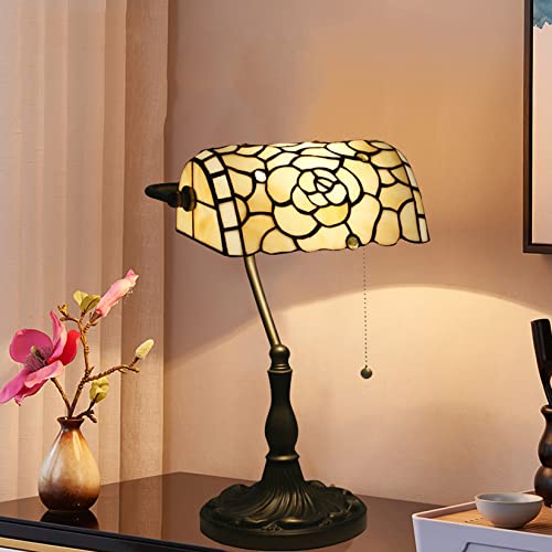 GDLight Rose Buntglas Bankiers Lampen Tiffany Stil Pastorale Tischlampe Vintage Blumen Schreibtisch Leseleuchten für Kinder Schlafzimmer Wohnzimmer Cafe Bar, W10,6 H15,3,Beige GDLight Rose Buntglas Bankiers Lampen Tiffany Stil Pastorale Tischlampe Vintage Blumen Schreibtisch Leseleuchten für Kinder Schlafzimmer Wohnzimmer Cafe Bar, W10,6 H15,3,Beige von GDLight