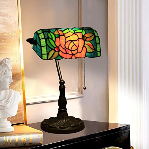 GDLight Rose Buntglas Bankiers Lampen Tiffany Stil Pastorale Tischlampe Vintage Blumen Schreibtisch Leseleuchten für Kinder Schlafzimmer Wohnzimmer Cafe Bar, W10,6 H15,3,Orange GDLight Rose Buntglas Bankiers Lampen Tiffany Stil Pastorale Tischlampe Vintage Blumen Schreibtisch Leseleuchten für Kinder Schlafzimmer Wohnzimmer Cafe Bar, W10,6 H15,3,Orange von GDLight