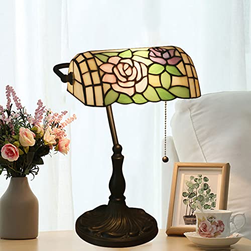 GDLight Rose Buntglas Bankiers Lampen Tiffany Stil Pastorale Tischlampe Vintage Blumen Schreibtisch Leseleuchten für Kinder Schlafzimmer Wohnzimmer Cafe Bar, W10,6 H15,3,Rosa GDLight Rose Buntglas Bankiers Lampen Tiffany Stil Pastorale Tischlampe Vintage Blumen Schreibtisch Leseleuchten für Kinder Schlafzimmer Wohnzimmer Cafe Bar, W10,6 H15,3,Rosa von GDLight