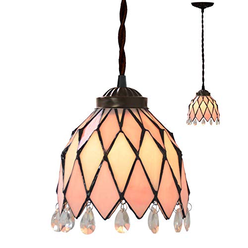 GDLight Tiffany-Art-Kristall Kleine Pendelleuchten Rosa Buntglas-Insel Lichter Handgemachte Hängelampe für Flur Esszimmer Küche Cafe Bar von GDLight