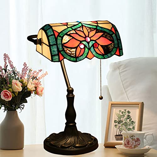 GDLight Tiffany Stil Barock Buntglas Bankers Lampe Vintage Mediterrane Tischlampe Leseleuchten für Kinder Schlafzimmer Wohnzimmer Cafe Bar, W10,6 H15,3 GDLight Tiffany Stil Barock Buntglas Bankers Lampe Vintage Mediterrane Tischlampe Leseleuchten für Kinder Schlafzimmer Wohnzimmer Cafe Bar, W10,6 H15,3 von GDLight