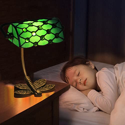 GDLight Tiffany Stil Grün Buntglas Bankers Lampe Libelle Kinder Lesetischlampe für Kinder Schlafzimmer Wohnzimmer Cafe Bar, W8 H10 GDLight Tiffany Stil Grün Buntglas Bankers Lampe Libelle Kinder Lesetischlampe für Kinder Schlafzimmer Wohnzimmer Cafe Bar, W8 H10 von GDLight