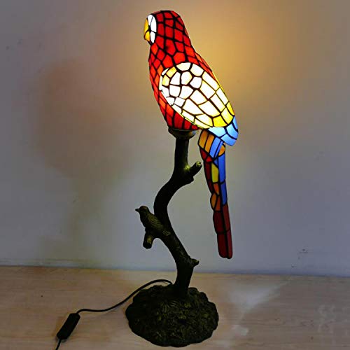 GDLight Tiffany Stil Papagei Tischlampe Vintage handgemachte Glasmalerei Nachttischlampe Klassische Kinder lesen Schreibtisch Licht für Schlafzimmer Wohnzimmer,B von GDLight