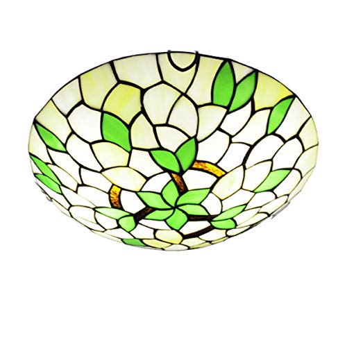 GDLight Tiffany-Stil Pastoral Deckenleuchten Handgemachte grüne Blätter Buntglas-Deckenbeleuchtung Flush Mount Deckenlampe für Schlafzimmer Wohnzimmer Study, E27,40cm von GDLight