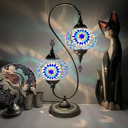 GDLight Türkische Mosaik-Tischlampen mit Schwanenhals und 2 Lichtern, Marokkanische Klassische Tischlampen mit Doppelkopf Handgefertigte Nachtlichter aus Glas für Schlafzimmer, Kinderzimmer, Café,C GDLight Türkische Mosaik-Tischlampen mit Schwanenhals und 2 Lichtern, Marokkanische Klassische Tischlampen mit Doppelkopf Handgefertigte Nachtlichter aus Glas für Schlafzimmer, Kinderzimmer, Café,C von GDLight