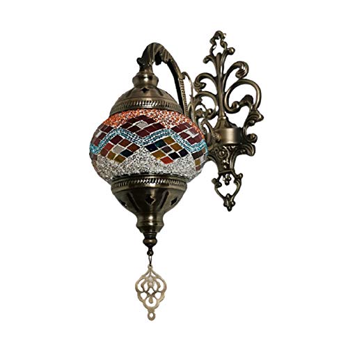 GDLight Turkish Retro Wandleuchte Marokkanische Mosaik Leuchter Wandleuchten Bohemian handgefertigtes Glas Nachttischlampe für Wohnzimmer Schlafzimmer Flur Balkon Cafe Bar,H von GDLight