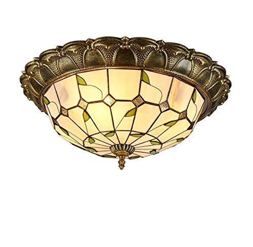 GDLight Vintage Tiffany-Art-LED-Deckenleuchten Pastoral Flush Mount Deckenlampe Minimalism Stained Glass Ceiling-Beleuchtungskörper für Schlafzimmer Wohnzimmer Cafe,Warmlight,52cm von GDLight