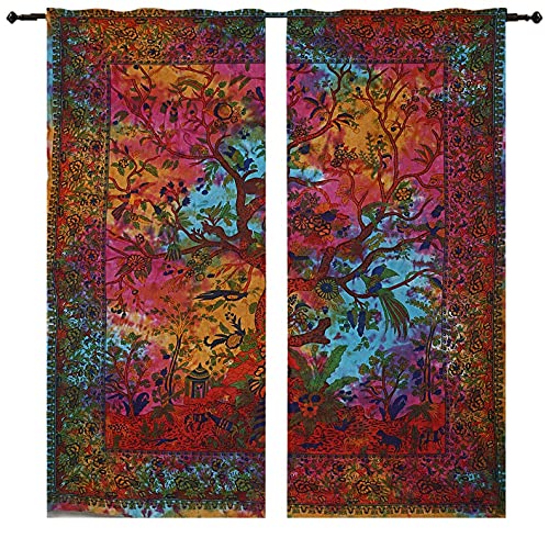 GDONLINE Baum des Lebens Mandala Baumwolle Türvorhang Raumdekor Wandvorhänge Bohemian Sheer Vorhänge Baumwolle Tapisserie Hippie Fenster Verdunkelung Wandbehang Schlafzimmer Fenster Behandlung von GDONLINE