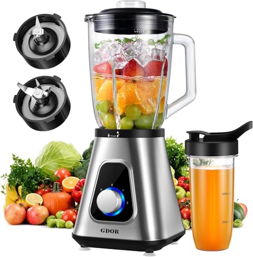 GDOR 1200W Smoothie Maker 2-1 Standmixer Glas mit 1,5L Glaskrug und 650ml Reisebecher 3 Geschwindigkeiten Blender Professionell Mixer Hochleistungsmixer für Smoothies Shakes Gefrorene Getränke Saucen GDOR 1200W Smoothie Maker 2-1 Standmixer Glas mit 1,5L Glaskrug und 650ml Reisebecher 3 Geschwindigkeiten Blender Professionell Mixer Hochleistungsmixer für Smoothies Shakes Gefrorene Getränke Saucen von GDOR