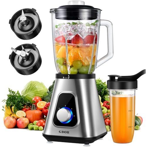 GDOR 1200W Standmixer 2-1Smoothie Maker mit 1,5L Glaskrug und 650ml Reisebecher 3Geschwindigkeiten Mixer Hochleistungsmixer Professionell Standmixer Glas für Smoothies Shakes Gefrorene Getränke Saucen GDOR 1200W Standmixer 2-1Smoothie Maker mit 1,5L Glaskrug und 650ml Reisebecher 3Geschwindigkeiten Mixer Hochleistungsmixer Professionell Standmixer Glas für Smoothies Shakes Gefrorene Getränke Saucen von GDOR