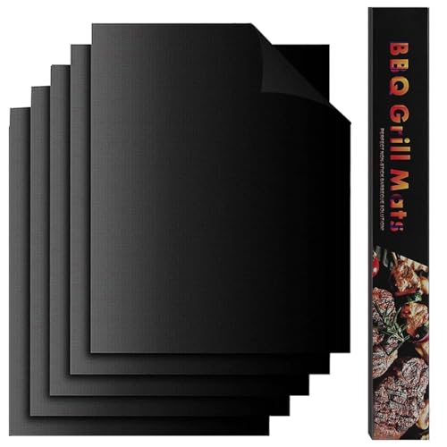 BBQ Grillmatte, Antihaft Teflon Grillmatten Grillplatte Gasgrill,Backmatte Backpapier Wiederverwendbar,für Holzkohlegrill, Elektronischen Grill, Backofen 5er Set Antihaft Teflon Grillmatten von GDPLAN
