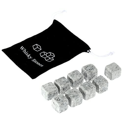 Whisky Steine 9 Stück, wiederverwendbare Würfelsteine, Eiswürfel, Kühlsteine, 100% Granit, mit Stoffbeutel Weiß mit grauen Flecken von GDPLAN