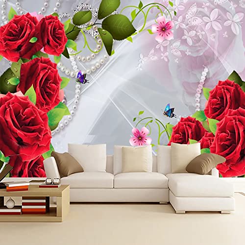 GDPOOTREE Benutzerdefinierte Foto Rote Rose Blumen Wandbild 3D Tapete Für Tv-Hintergrund Wandmalerei Wohnzimmer Schlafzimmer Dekor 350Cm(L)*245Cm(H) von GDPOOTREE