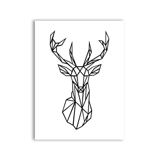 GDPOOTREE Geometrische Tiere Hirschkopf Wandkunst Leinwand Malerei Bild Minimalistisch Wolf Poster Wandkunstdrucke Zuhause Moderne Wanddekoration 40X50Cm No Frame von GDPOOTREE