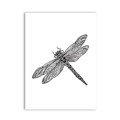 GDPOOTREE Hand Gezeichnete Libelle Druck Bilder Leinwand Poster Schwarz Weiß Tier Libelle Modernes Zuhause Wohnzimmer Sommer Dekoration 30X40Cm No Frame von GDPOOTREE