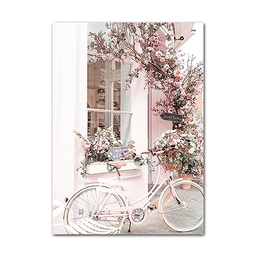 GDPOOTREE Rosa Street View Blume Retro Auto Fahrrad Mode Leinwand Malerei Wandkunst Nordische Poster Und Drucke Bilder Für Wohnzimmer Dekor 21X30Cm Kein Rahmen von GDPOOTREE