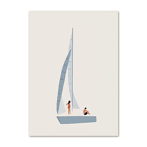 GDPOOTREE Segelboot Ozean Blumen Minimalistische Wandkunst Poster Leinwand Malerei Und Drucke Wandbilder Für Wohnzimmer Dekor 30X40Cm Kein Rahmen von GDPOOTREE