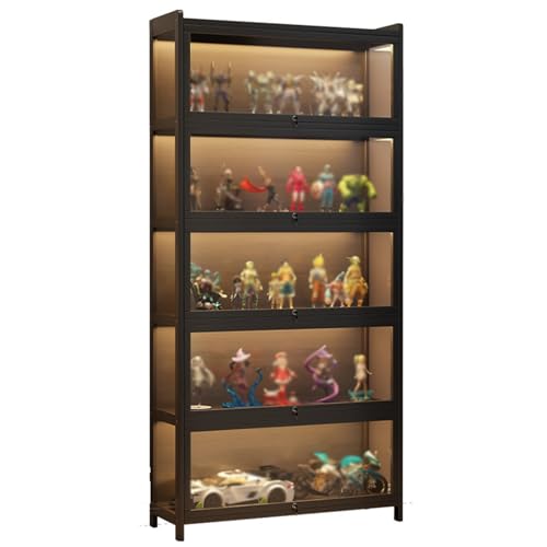 GDSHGS Vitrinen für Sammlerstücke mit Schloss, Vitrine mit Acryltüren 3/4/5/6-stöckige Schaukasten Acryl Storage Vitrine Collectibles Display-Kasten Wohnzimmer Bücherregal(Schwarz,6階80cm) von GDSHGS