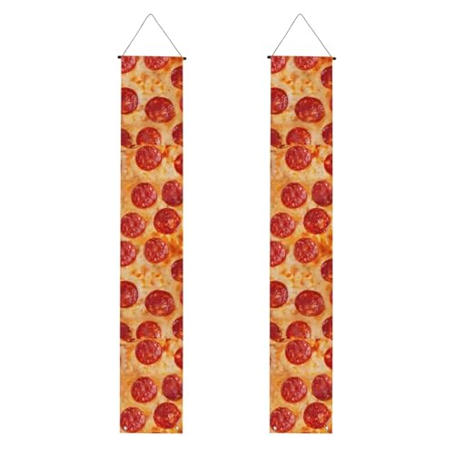 3D Pizza Pepperoni Veranda Banner Hängende Tür Banner Happy Birthday Veranda Schild Party Banner Foto Hintergrund Haustür Schilder für Willkommen Urlaub Party Indoor Outdoor Dekor von GDSHJKLW