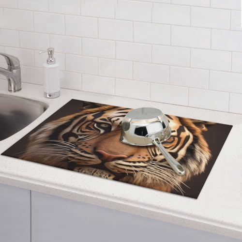 3D-Tigerkopf-Abtropfmatten für Küchentheke, saugfähige Mikrofaser, wendbar, waschbar, Abtropfgestell, 45,7 x 61 cm, für Zuhause, Küche, Esszimmer, Büro von GDSHJKLW