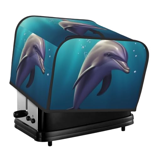 4 Scheiben Toaster-Abdeckungen, gesteppte Brotback-Abdeckung mit Griff, niedliches Meerestier, Delfin, Toaster, Staubschutz für Zuhause, Tisch, Küche, Dekor von GDSHJKLW