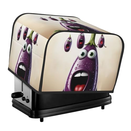 4 Scheiben Toaster-Abdeckungen, gesteppte Brotbackmaschinen-Abdeckung, kleine Geräteabdeckungen mit Griff, Cartoon-Auberginen-Toaster, Staubschutz für Zuhause, Tisch, Küche, Dekor von GDSHJKLW