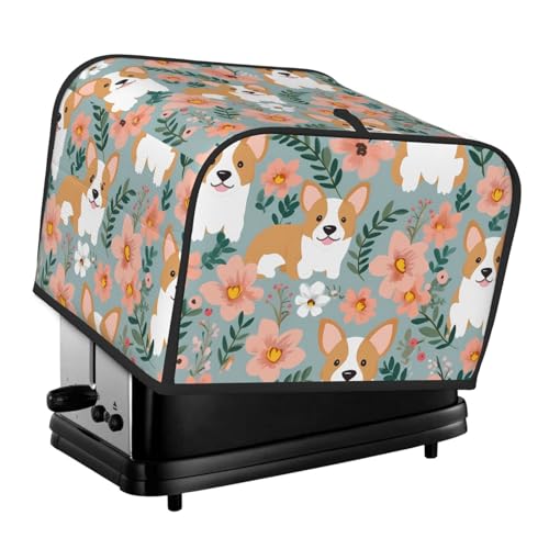 4 Scheiben Toaster-Abdeckungen, gesteppte Brotbackmaschinen-Abdeckung, kleine Geräteabdeckungen mit Griff, Corgi, Blumen, Frühling, Garten, Toaster, Staubschutz für Zuhause, Tisch, Küche, Dekoration von GDSHJKLW