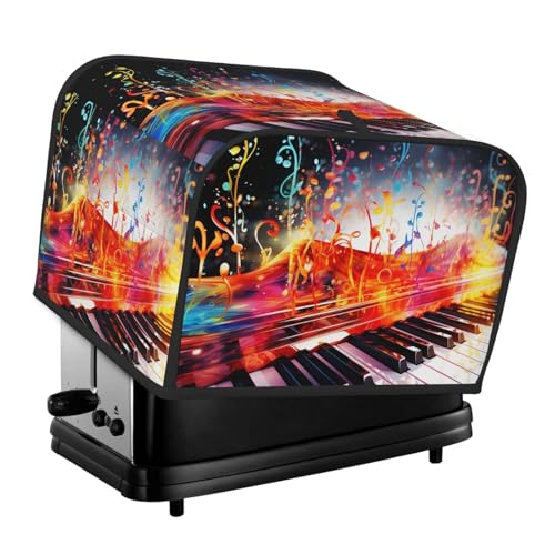 4 Scheiben Toaster-Abdeckungen, gesteppte Brotbackmaschinen-Abdeckung, kleine Geräteabdeckungen mit Griff, bunte Klaviertastatur, Musiknoten, Toaster, Staubschutz für Zuhause, Tisch, Küche, Dekoration von GDSHJKLW