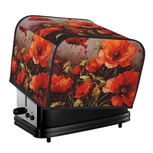 4 Scheiben Toaster-Abdeckungen, gesteppte Brotbackmaschinen-Abdeckung mit Griff, Ölgemälde, rote Blume, Toaster, Staubschutz für Zuhause, Tisch, Küche, Dekoration 4 Scheiben Toaster-Abdeckungen, gesteppte Brotbackmaschinen-Abdeckung mit Griff, Ölgemälde, rote Blume, Toaster, Staubschutz für Zuhause, Tisch, Küche, Dekoration von GDSHJKLW