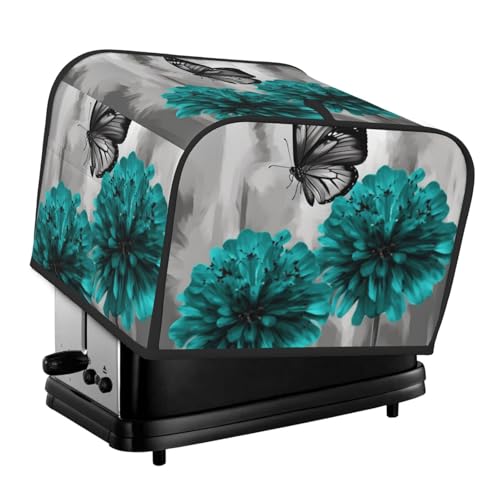 4-Scheiben-Toaster-Abdeckungen, gesteppte Brotbackmaschinen-Abdeckung mit Griff, grau-blaugrün, Blume, Schmetterling, Toaster, Staubschutz für Zuhause, Tisch, Küche, Dekoration 4-Scheiben-Toaster-Abdeckungen, gesteppte Brotbackmaschinen-Abdeckung mit Griff, grau-blaugrün, Blume, Schmetterling, Toaster, Staubschutz für Zuhause, Tisch, Küche, Dekoration von GDSHJKLW