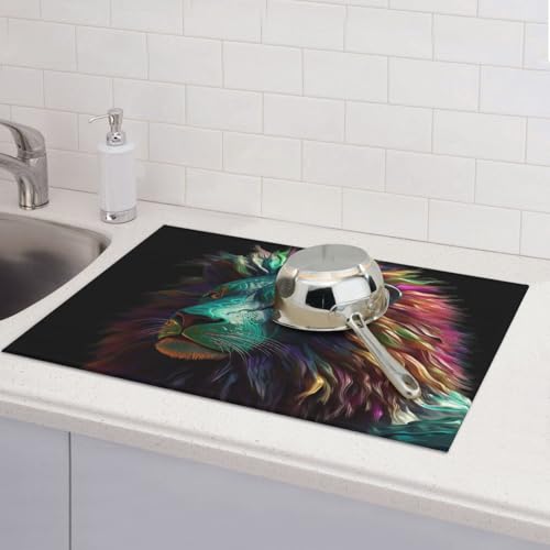 Abstrakte 3D-Kunst-Löwen-Abtropfmatte für Küchentheke, saugfähige Mikrofaser, wendbar, waschbar, Abtropfgestell, 45,7 x 61 cm, für Zuhause, Küche, Esszimmer, Büro von GDSHJKLW