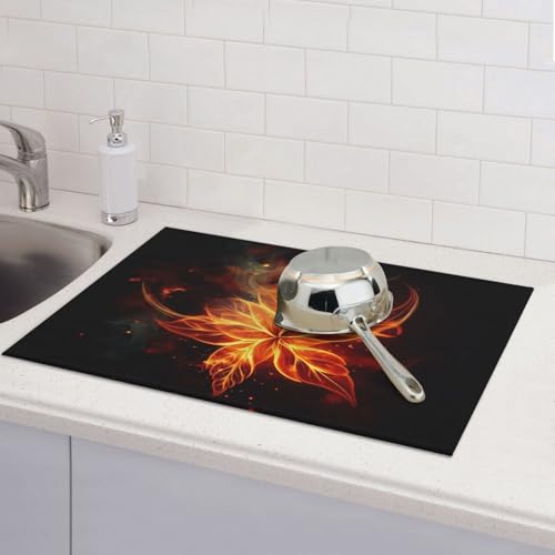 Abstrakte Feuerblumen-Abtropfmatten für Küchentheke, saugfähige Mikrofaser, wendbar, waschbar, Abtropfgestell, 45,7 x 61 cm, leicht zu reinigen, für Zuhause, Küche, Esszimmer, Büro von GDSHJKLW