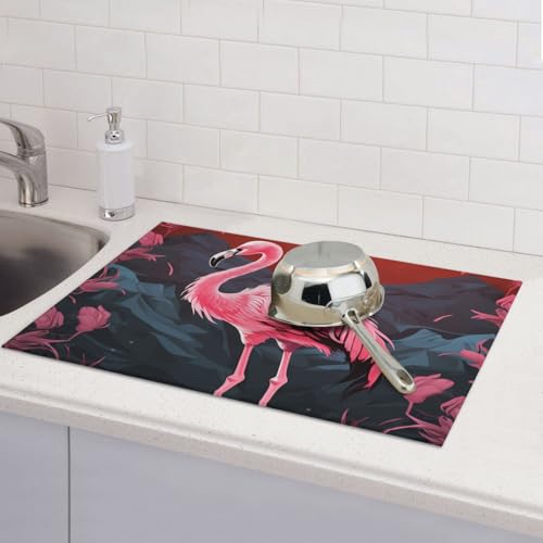 Abstrakte Flamingo-Abtropfmatten für Küchentheke, saugfähige Mikrofaser, wendbar, waschbar, Abtropfgestell, 45,7 x 61 cm, für Zuhause, Küche, Esszimmer, Büro von GDSHJKLW