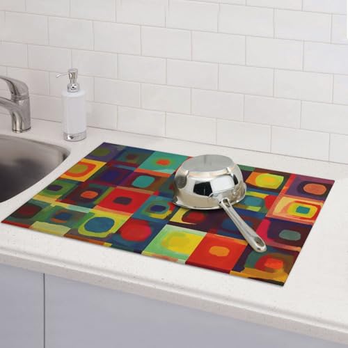 Abstrakte Kunst-Quadrate, Abtropfmatten für Küchentheke, saugfähige Mikrofaser, wendbar, waschbar, Abtropfgestell, 45,7 x 61 cm, für Zuhause, Küche, Esszimmer, Büro Abstrakte Kunst-Quadrate, Abtropfmatten für Küchentheke, saugfähige Mikrofaser, wendbar, waschbar, Abtropfgestell, 45,7 x 61 cm, für Zuhause, Küche, Esszimmer, Büro von GDSHJKLW