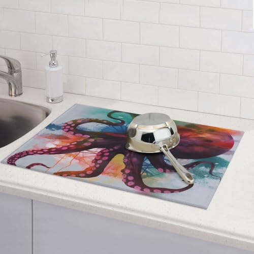 Abstrakte bunte Oktopus-Abtropfmatten für Küchentheke, saugfähige Mikrofaser, wendbar, waschbar, Abtropfgestell, 45,7 x 61 cm, leicht zu reinigen, für Zuhause, Küche, Esszimmer, Büro Abstrakte bunte Oktopus-Abtropfmatten für Küchentheke, saugfähige Mikrofaser, wendbar, waschbar, Abtropfgestell, 45,7 x 61 cm, leicht zu reinigen, für Zuhause, Küche, Esszimmer, Büro von GDSHJKLW