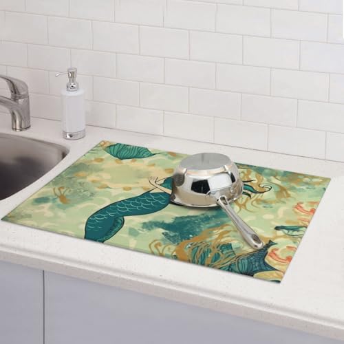 Abtropfmatte im Meerjungfrauen-Design, saugfähig, Mikrofaser, wendbar, waschbar, 45,7 x 61 cm, leicht zu reinigen, für Zuhause, Küche, Esszimmer, Büro Abtropfmatte im Meerjungfrauen-Design, saugfähig, Mikrofaser, wendbar, waschbar, 45,7 x 61 cm, leicht zu reinigen, für Zuhause, Küche, Esszimmer, Büro von GDSHJKLW