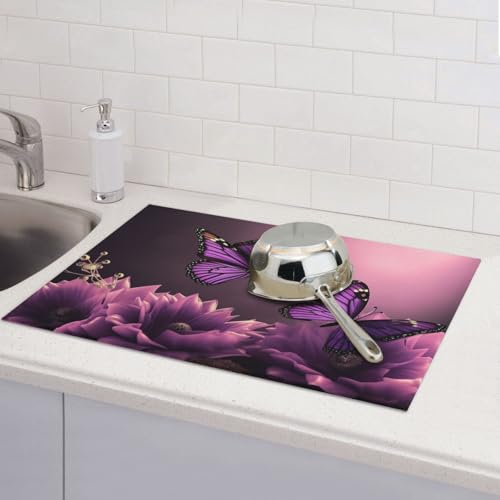 Abtropfmatte mit 3D-Blumen für Küchentheke, saugfähige Mikrofaser, wendbar, waschbar, Abtropfgestell, 45,7 x 61 cm, für Zuhause, Küche, Esszimmer, Büro von GDSHJKLW